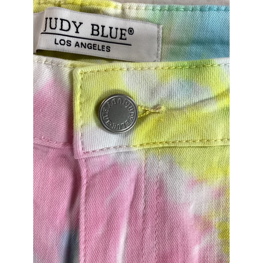 Judy Blue Tie Dye Shorts Women's L Multi Color Spiral Raw Hem High Rise Festival - Picture 3 of 12